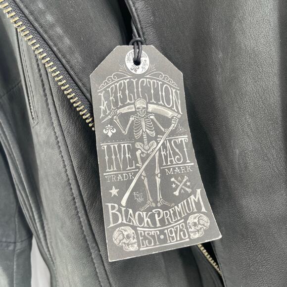 AFFLICTION Leather Jacket Women's Small NWT #99 Livestock Biker MMA Cross Zipper - Picture 6 of 16